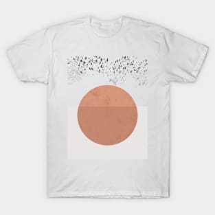 Abstract Sunset Landscape Flying Birds T-Shirt